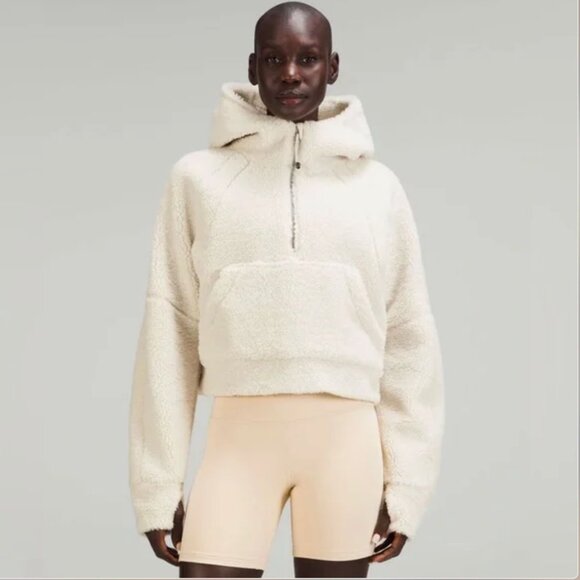 lululemon athletica Tops - LULULEMON Scuba Oversized Half-Zip FLEECE Hoodie S/M White Opal